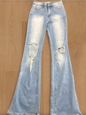 Vibe & rant Light Blue Distressed Flare Jeans